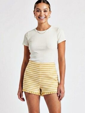 LPA Shorts Yellow and White Striped Textured Fringe Trim Size XL Resort Nautical